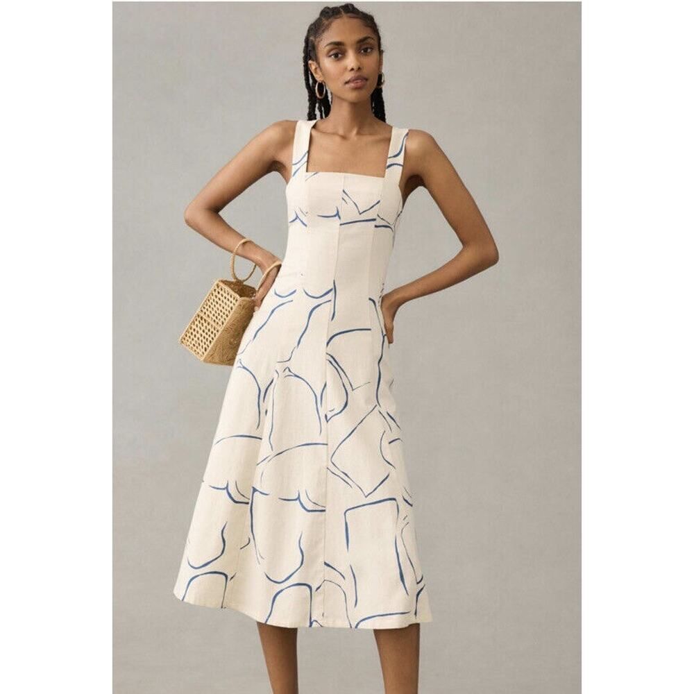 Anthropologie Corey Lynn Calter Printed Square-Neck Dress Size Large Petite